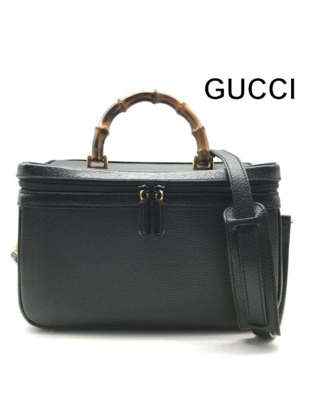 Gucci Bamboo Line Leather 2-Way Bag Vanity Black